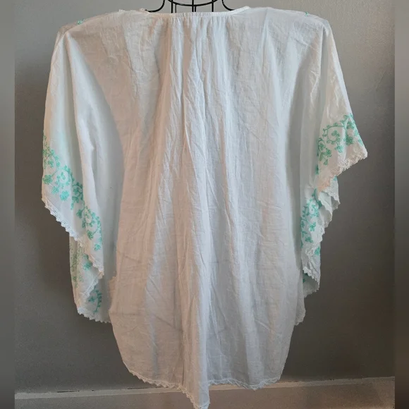 Spiaggia Dolce 100% Cotton Embroidered V-Neck Boho Kaftan Bathing Suit Cover Up - Picture 5 of 9